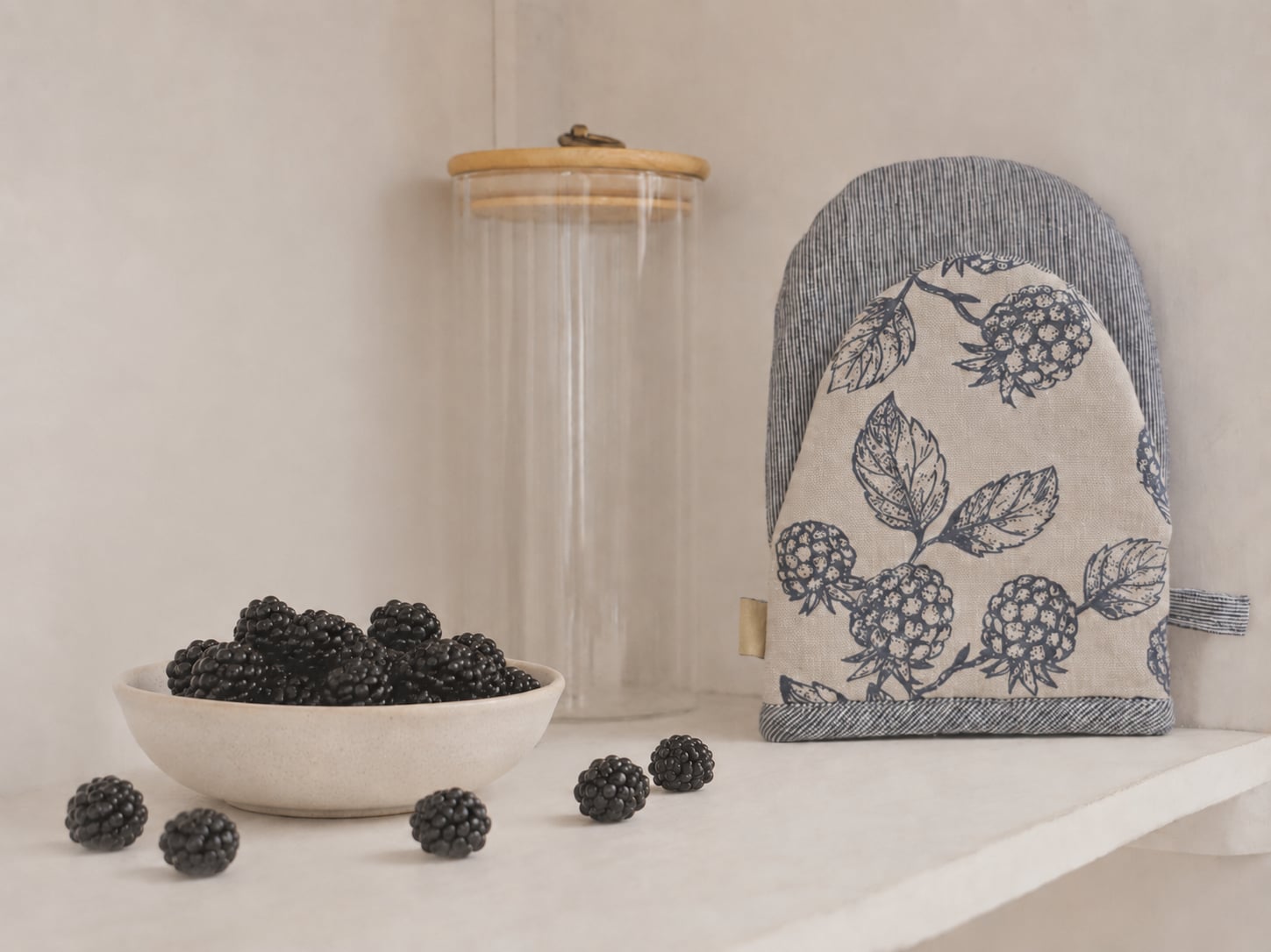 Berry Printed and Pin stripe Mitts - Blue