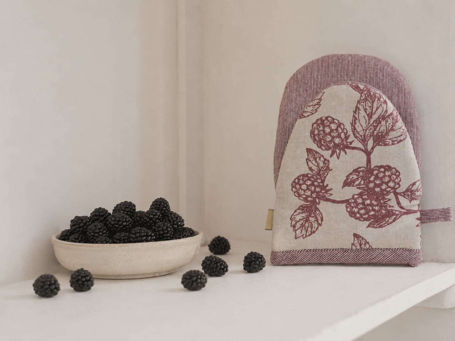 Berry Printed and Pin stripe Mitts - Burgundy
