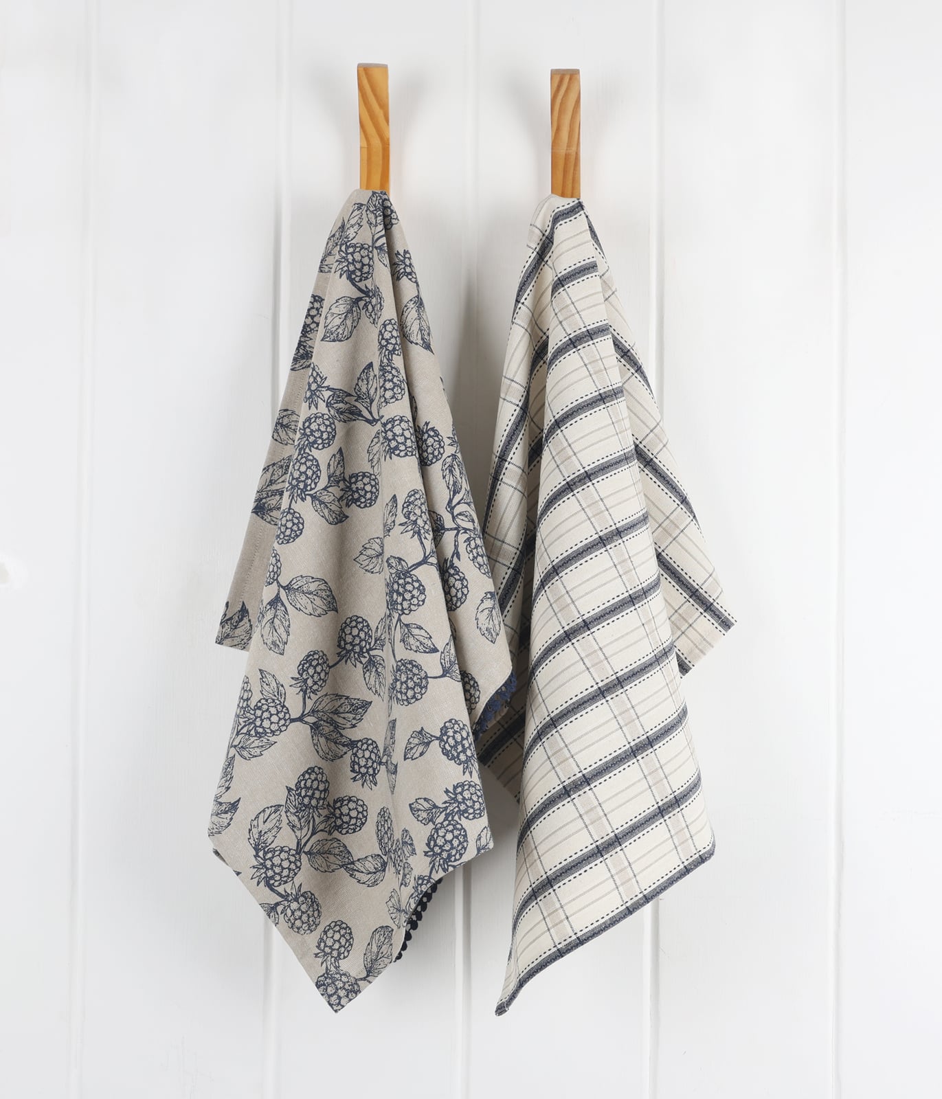Berry Printed and Tartan Kitchen Towel - Blue