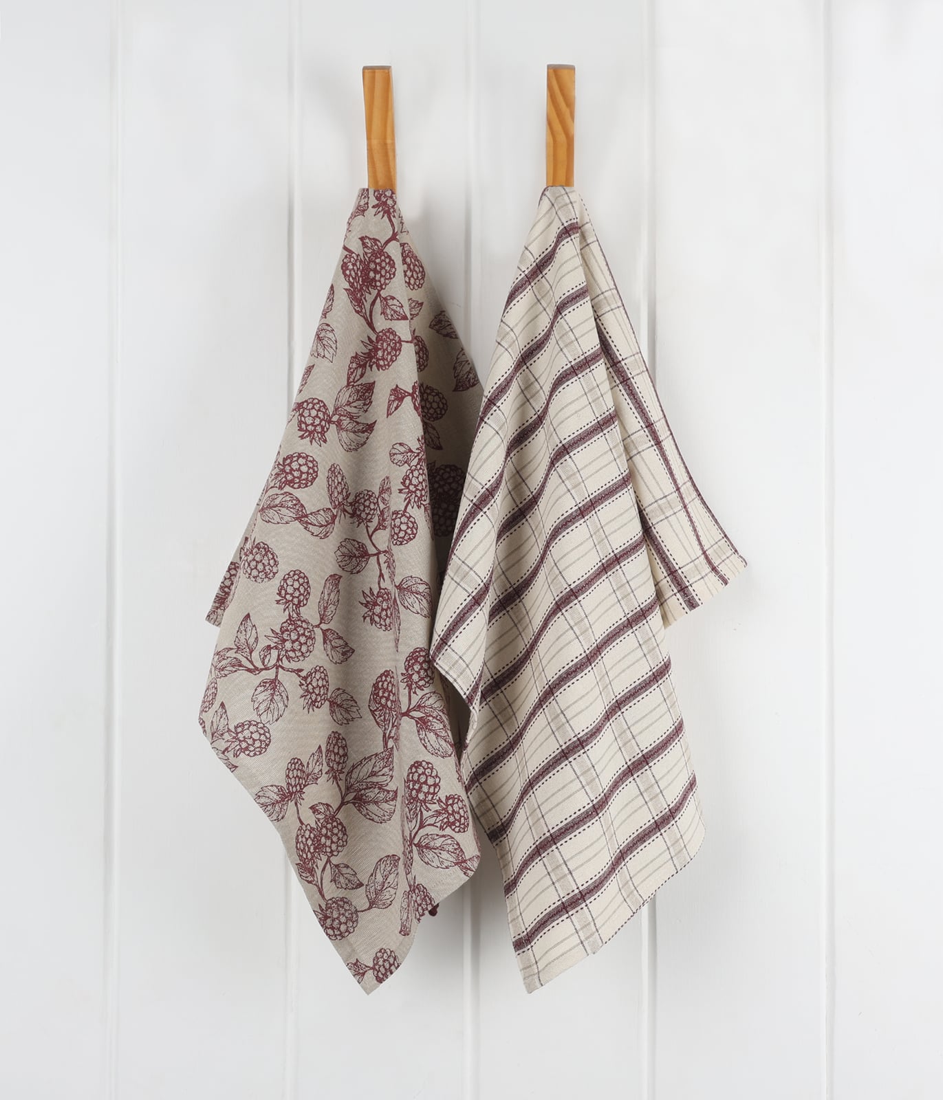 Berry Printed and Tartan Kitchen Towel - Burgundy
