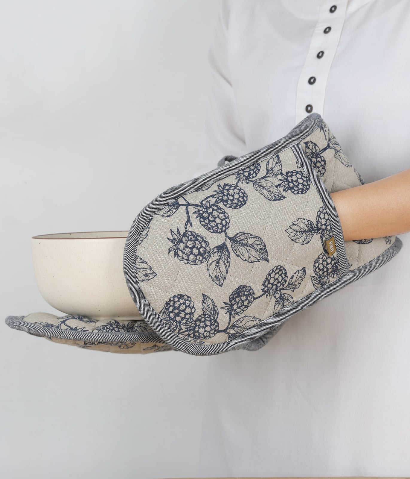 Berry Printed Double Oven Glove - Blue