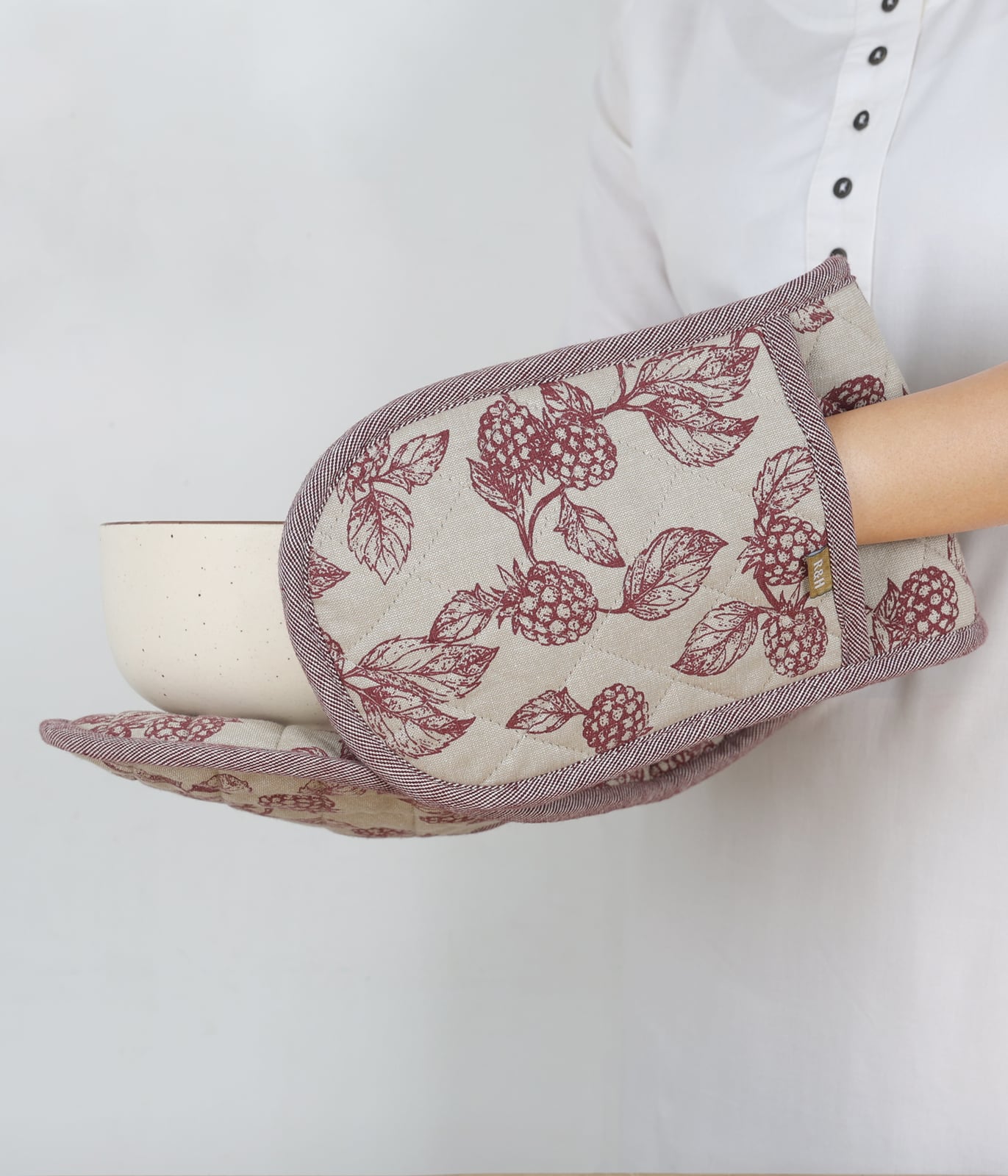 Berry Printed Double Oven Glove - Burgundy
