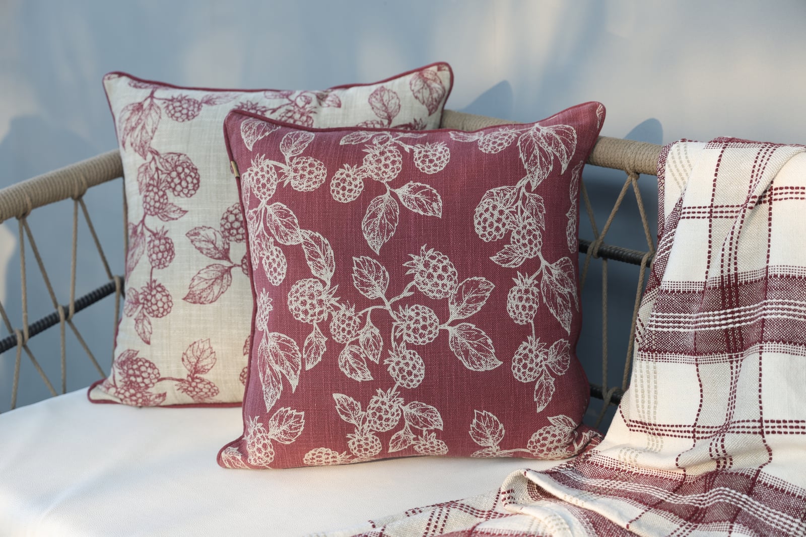 Berry Printed Textured Reversible Cushion - Burgundy