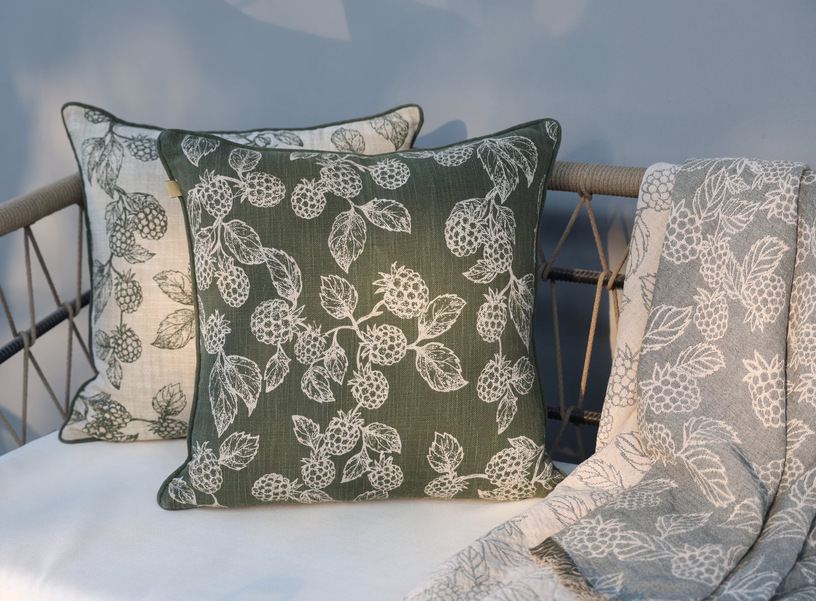 Berry Printed Textured Reversible Cushion - Green