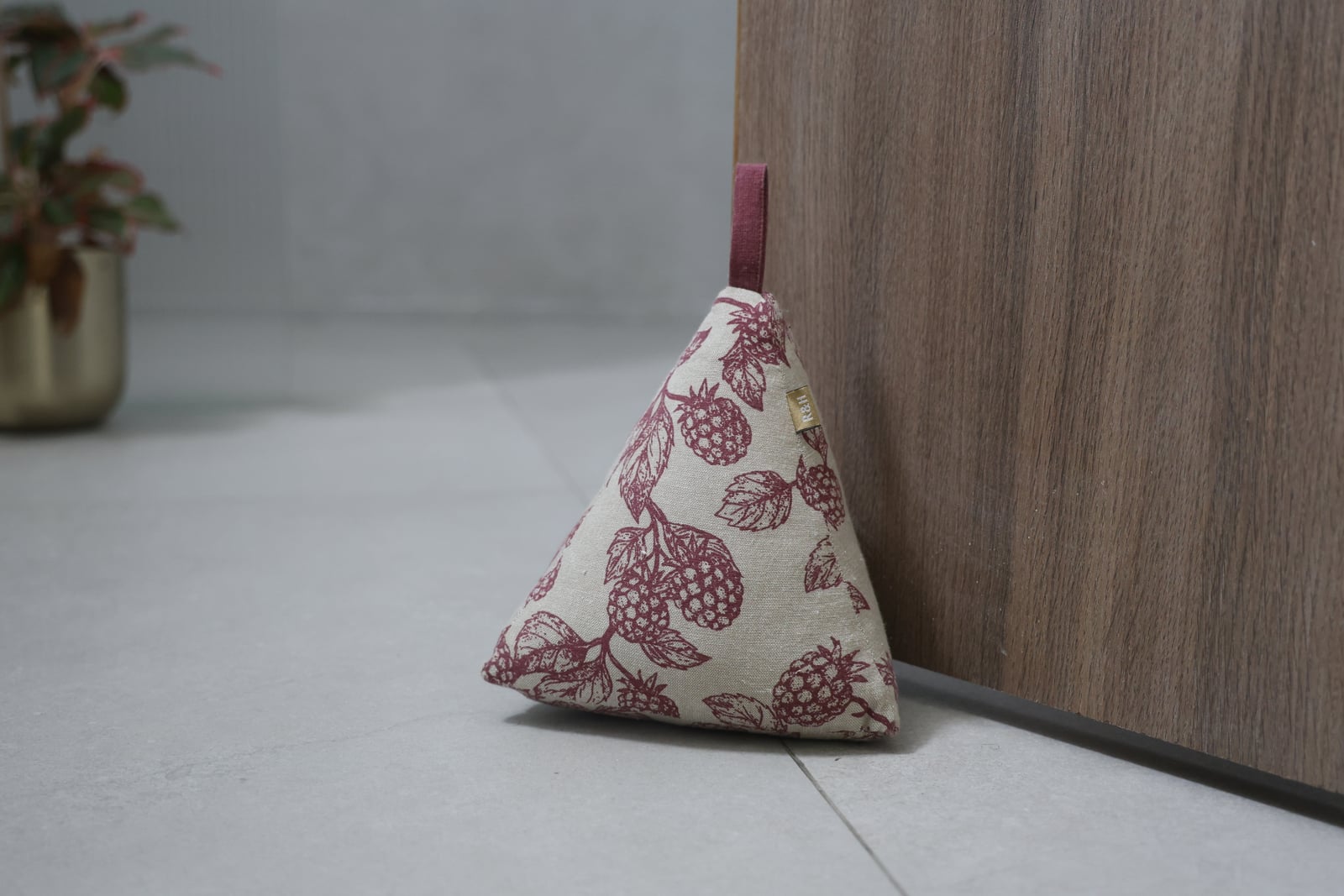 Berry Printed Triangle Door Stopper - Burgundy