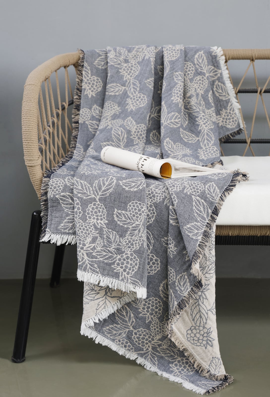Reversible Berry Cushion - Blue - Throw