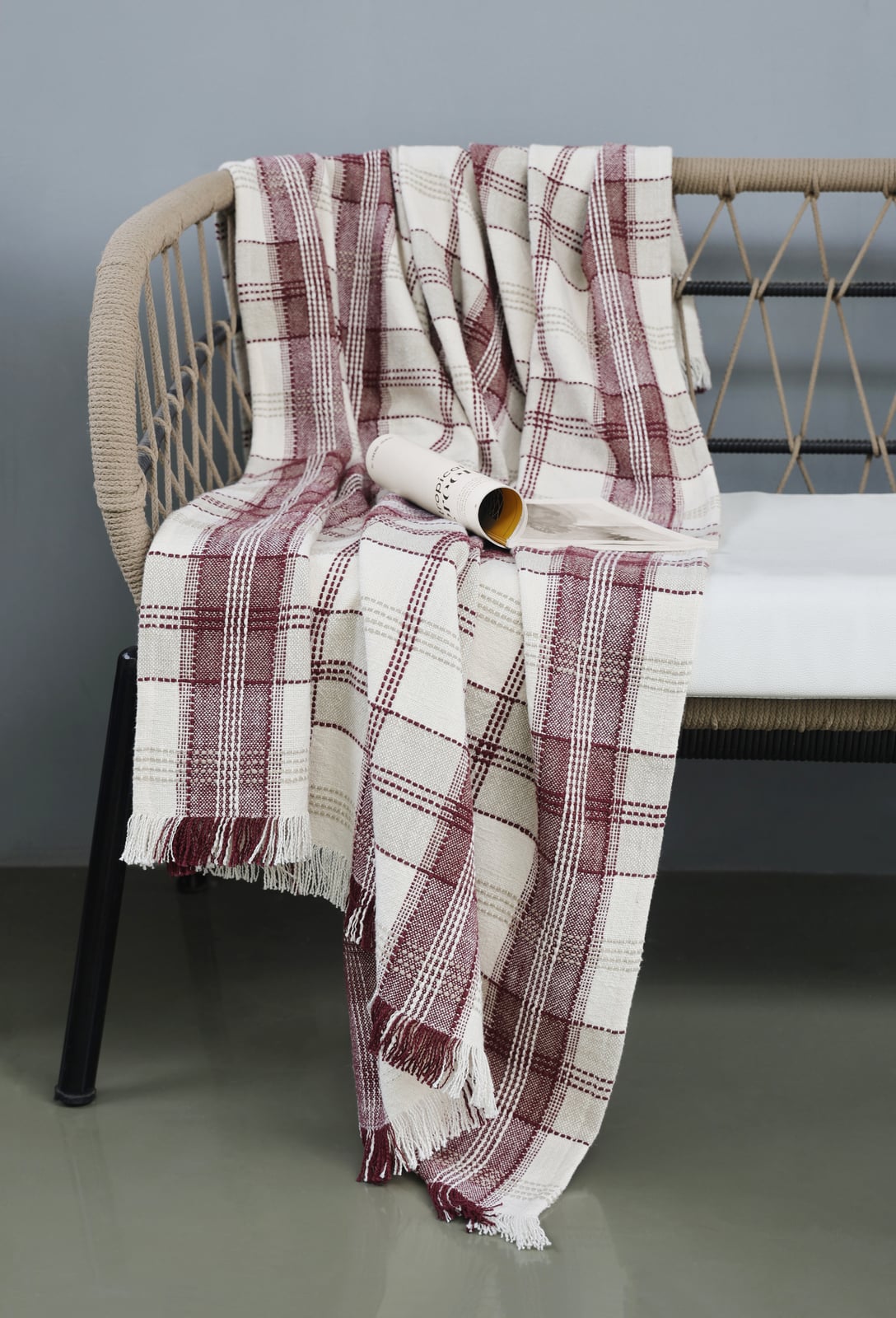 Berry Reversible Tartan Textured Throw - Burgundy